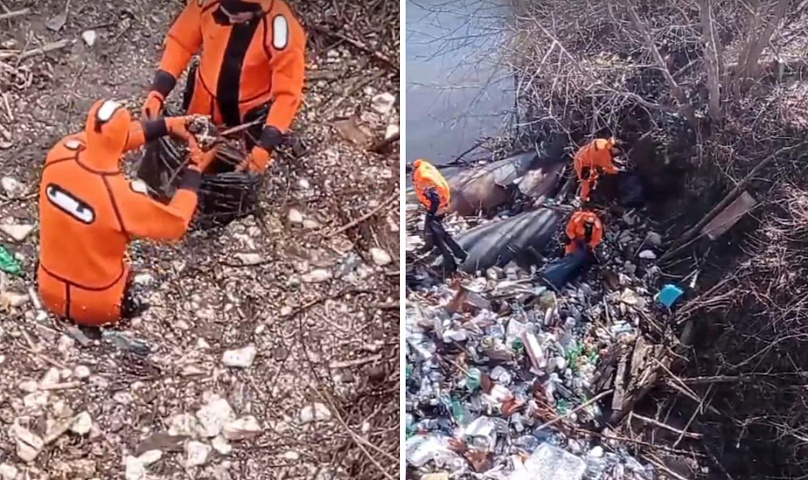 Катастрофические горы мусора выгребли спасатели из реки Тулы
